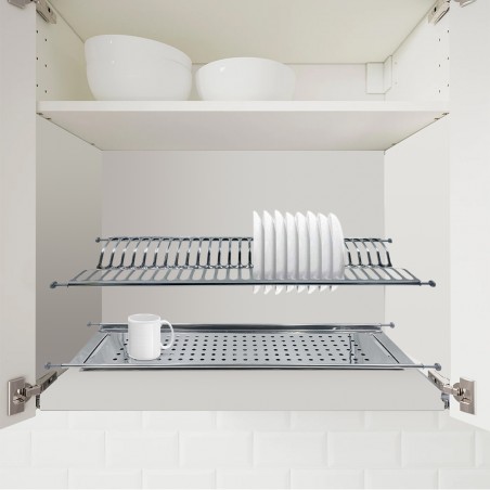 Mensola Scolapiatti Incasso con Vaschetta e Attacco a Molle 86cm in Acciaio Inox