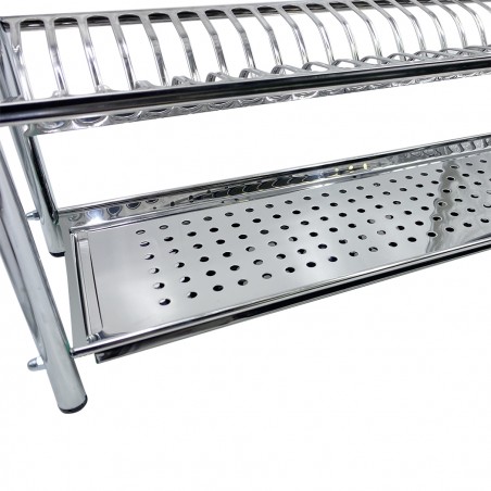 Scolapiatti Fisso da Appoggio in Acciaio Inox 70cm con Vaschetta Raccogli Gocce