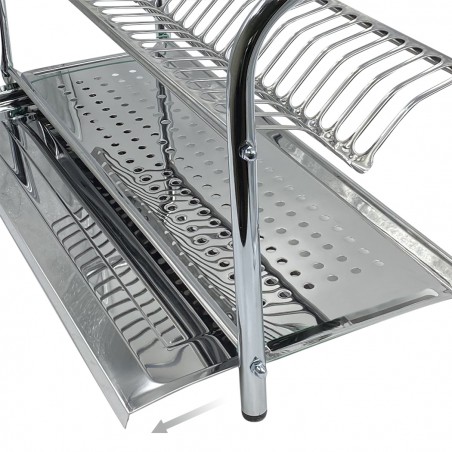 Scolapiatti Fisso da Appoggio in Acciaio Inox 70cm con Vaschetta Raccogli Gocce