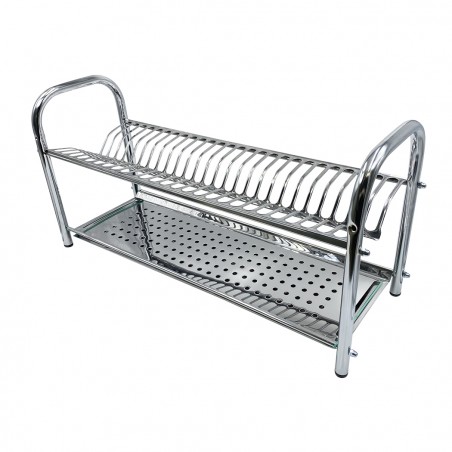 Scolapiatti Fisso da Appoggio in Acciaio Inox 70cm con Vaschetta Raccogli Gocce