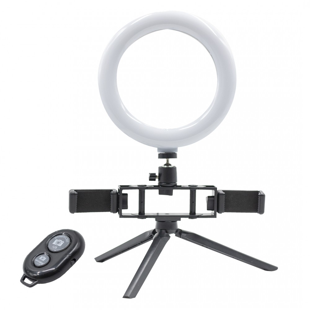 Image of Anello 20 cm selfie LED con 2 supporti 730492 per smartphone 3 modalità di luce