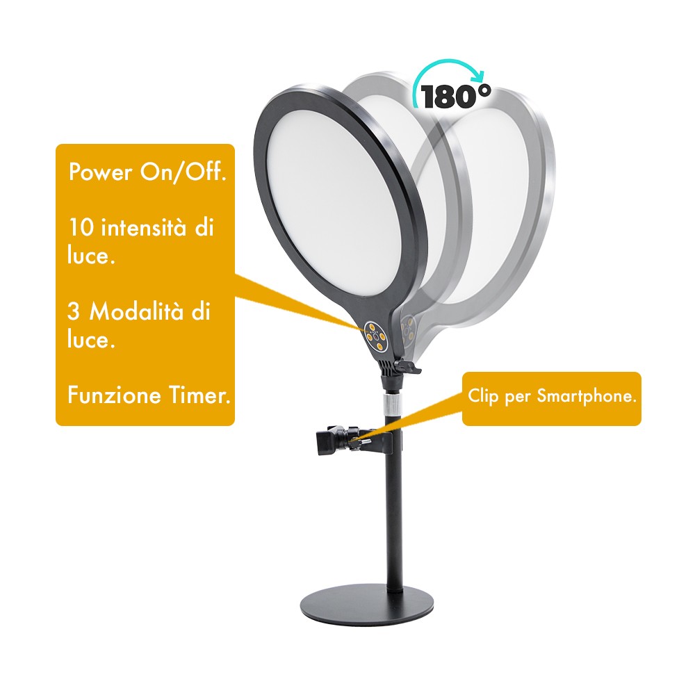 Lampada Led selfie da tavolo 26 cm con supporto...