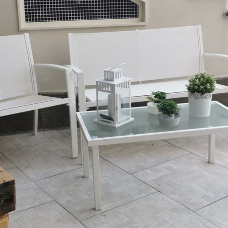 Salotto Giardino MISSOURI Divano Poltrone e Tavolino in Textilene 4 posti Bianco