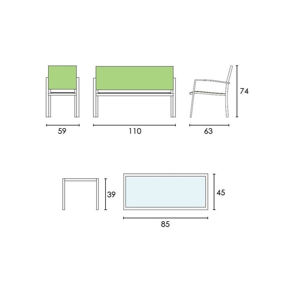 Salotto Giardino MISSOURI Divano Poltrone e...
