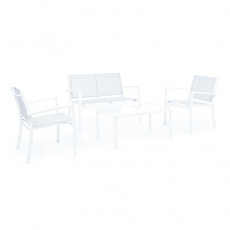 Salotto Giardino MISSOURI Divano Poltrone e Tavolino in Textilene 4 posti Bianco