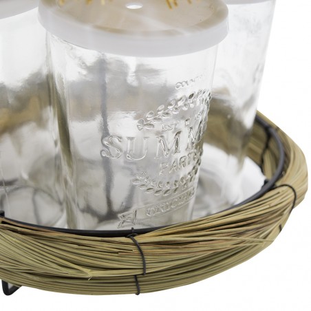 Set 4 Bicchieri Cocktail 507711 in Vetro con Cannuccia Vassoio Vintage Paglia