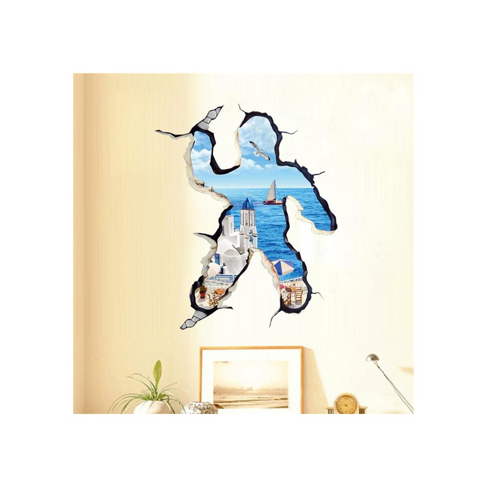 Adesivo decorativo con effetto in 3d "fuga al mare" sea wall sticker 3d effect per arredare con stile 70x100cm