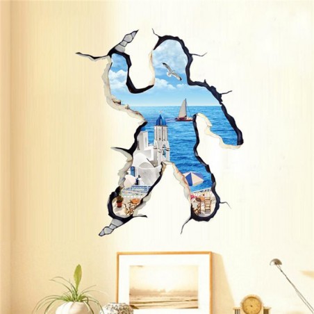 Adesivo decorativo con effetto in 3d "fuga al mare" sea wall sticker 3d effect per arredare con stile 70x100cm