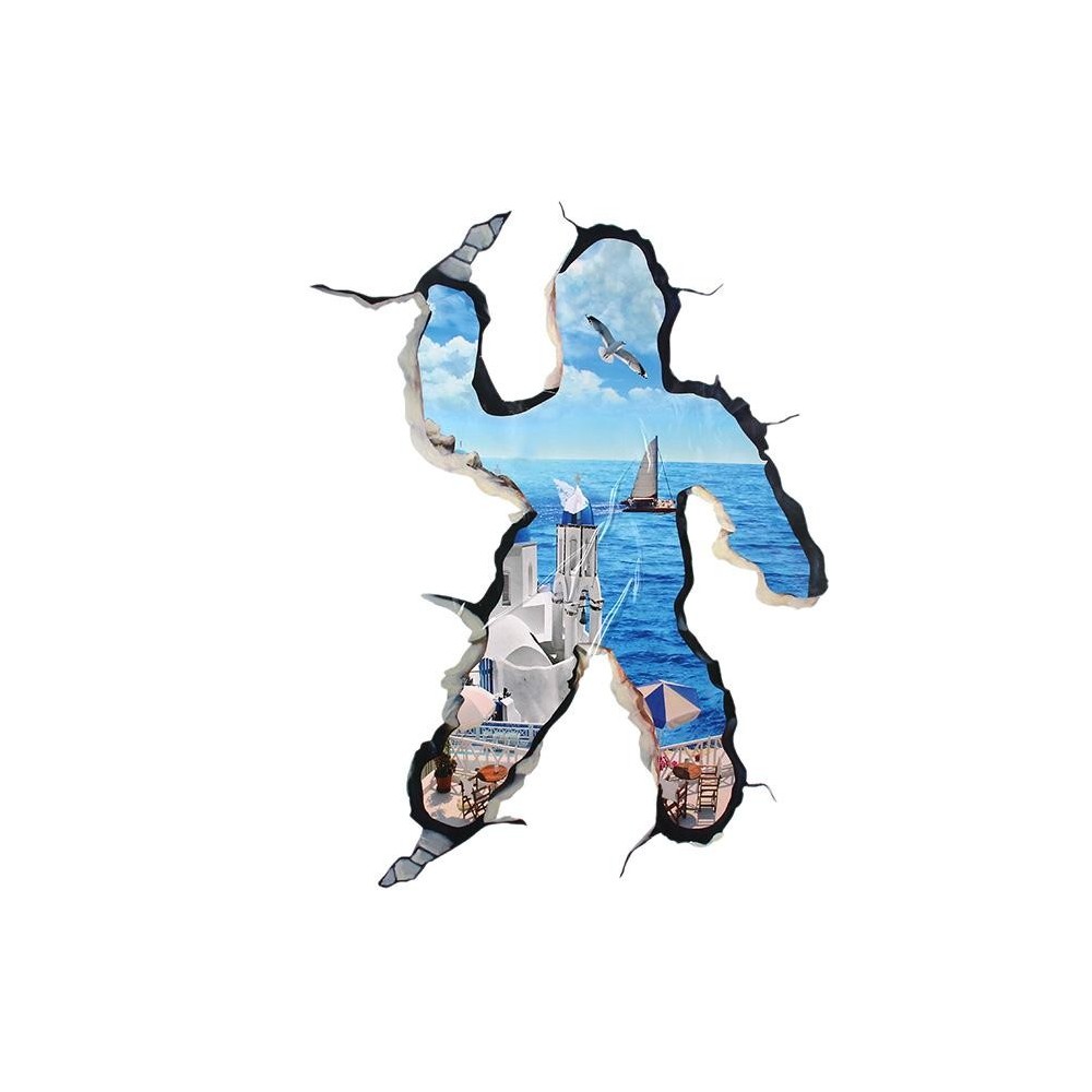 Adesivo decorativo con effetto in 3d "fuga al mare" sea wall sticker 3d effect per arredare con stile 70x100cm