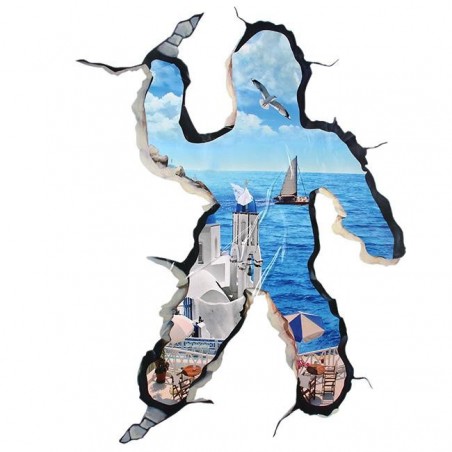 Adesivo decorativo con effetto in 3d "fuga al mare" sea wall sticker 3d effect per arredare con stile 70x100cm