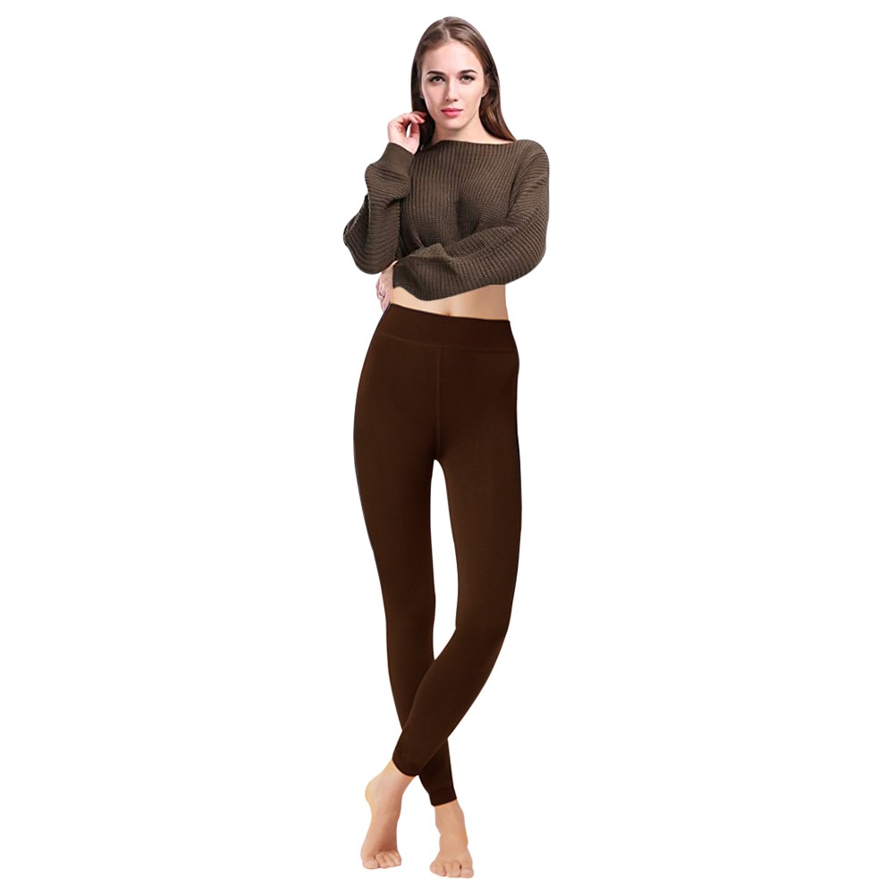 Image of Calzemaglia Leggings donna NO824 interno felpato elasticizzato 320 den coprente Marrone052