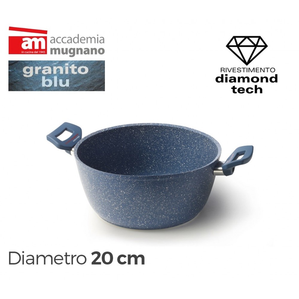 Casseruola con due maniglie antiaderente 20 cm rivestimento Diamond Tech effetto pietra Accademia Mugnano GRANITO BLU