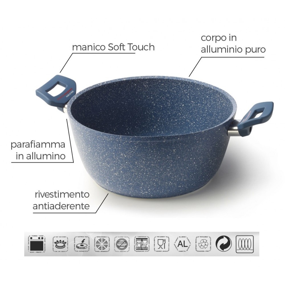 Casseruola con due maniglie antiaderente 20 cm rivestimento Diamond Tech effetto pietra Accademia Mugnano GRANITO BLU