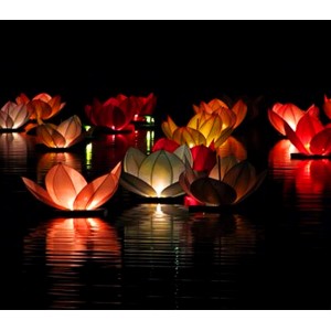 747011 Lanterna fiore di loto galleggiante 30 x 30 cm con candela inclusa 
