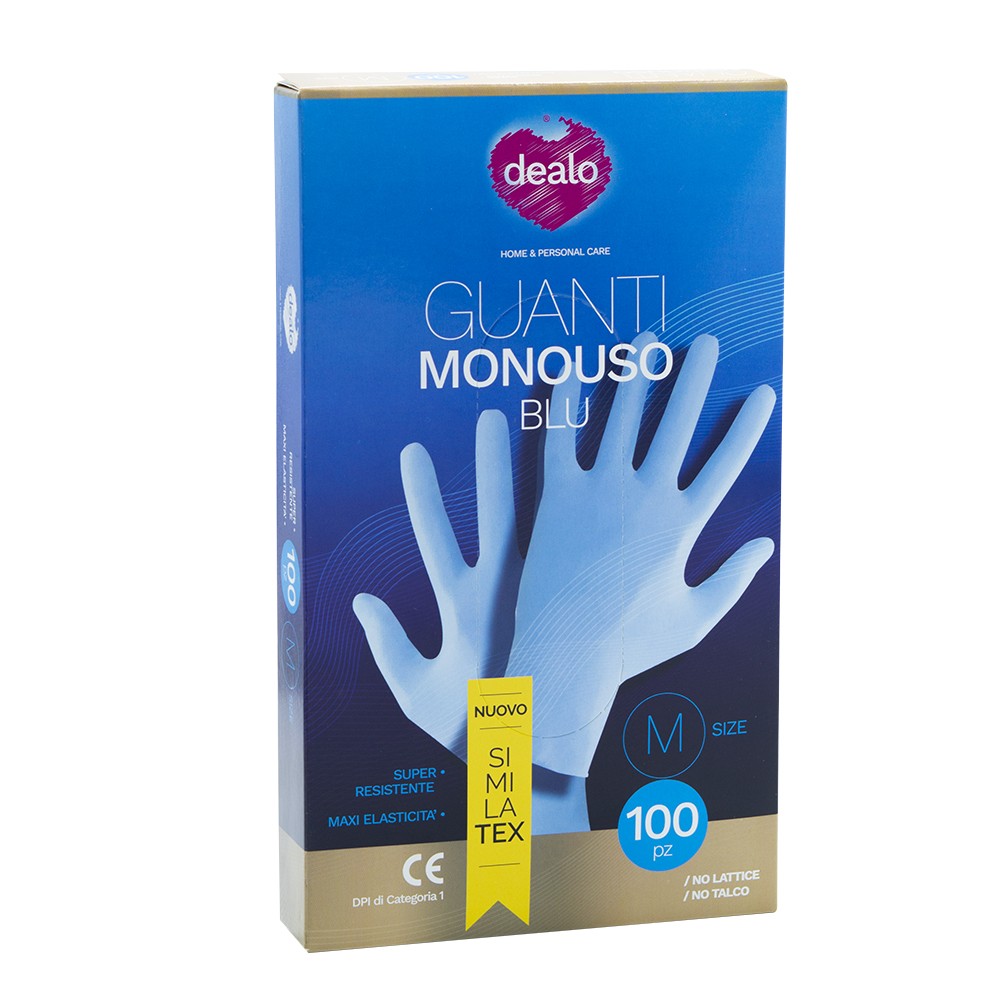 100 pz Guanti Monouso Dealo Blu taglia M art. 096245 senza lattice e senza talco