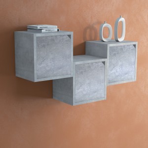 Cubo Modulare Libreria 13232 Cemento Frassinato con Anta Apribile CUBE STACK