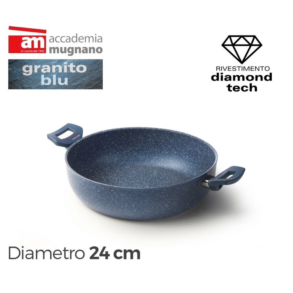 Tegame con due maniglie antiaderente 24 cm rivestimento Diamond Tech effetto pietra Accademia Mugnano GRANITO BLU