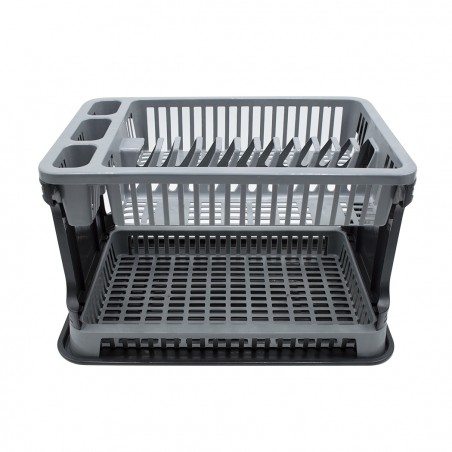 Scolapiatti Appoggio 570714 Plastica 2 Livelli Rattan per Lavello Cucina Grigio