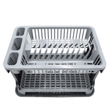 Scolapiatti Appoggio 570714 Plastica 2 Livelli Rattan per Lavello Cucina Grigio