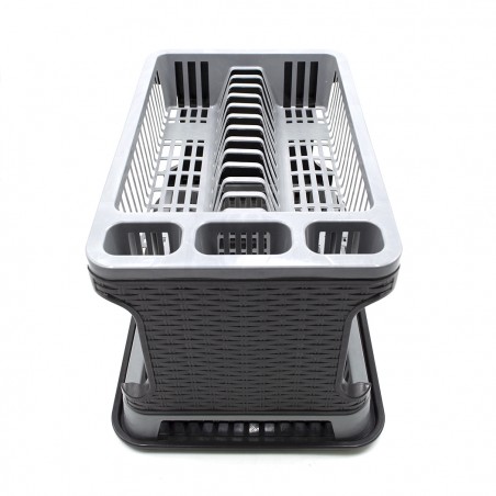 Scolapiatti Appoggio 570714 Plastica 2 Livelli Rattan per Lavello Cucina Grigio