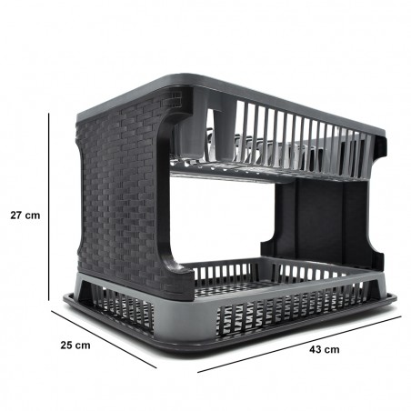 Scolapiatti Appoggio 570714 Plastica 2 Livelli Rattan per Lavello Cucina Grigio