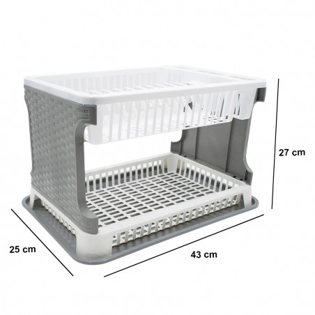 Scolapiatti da Appoggio in Plastica 26029 2 Livelli in Rattan per Lavello Cucina