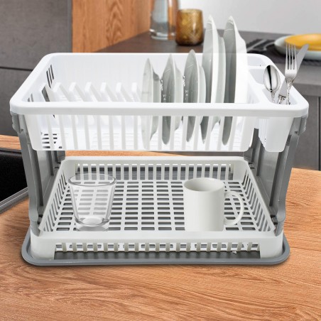 Scolapiatti da Appoggio in Plastica 26029 2 Livelli in Rattan per Lavello Cucina