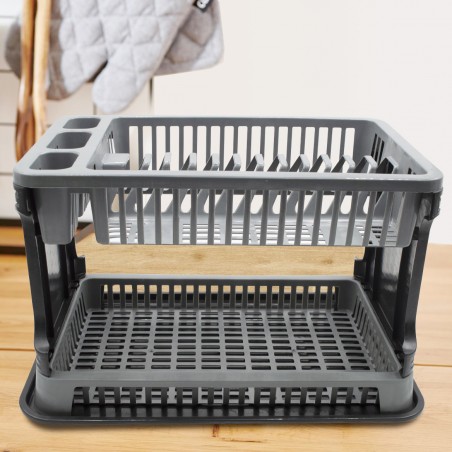 Scolapiatti Appoggio 570714 Plastica 2 Livelli Rattan per Lavello Cucina Grigio