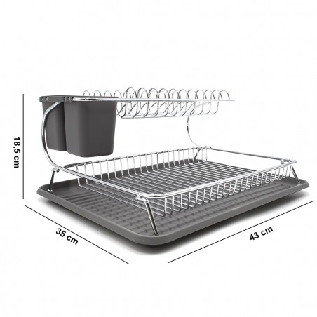 Scolapiatti con Doppio Piano in Acciaio 385741 Vassoio e Scompartimento Posate