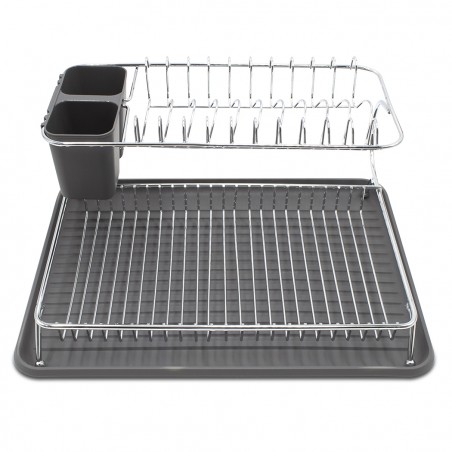 Scolapiatti con Doppio Piano in Acciaio 385741 Vassoio e Scompartimento Posate