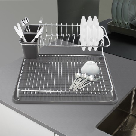 Scolapiatti con Doppio Piano in Acciaio 385741 Vassoio e Scompartimento Posate