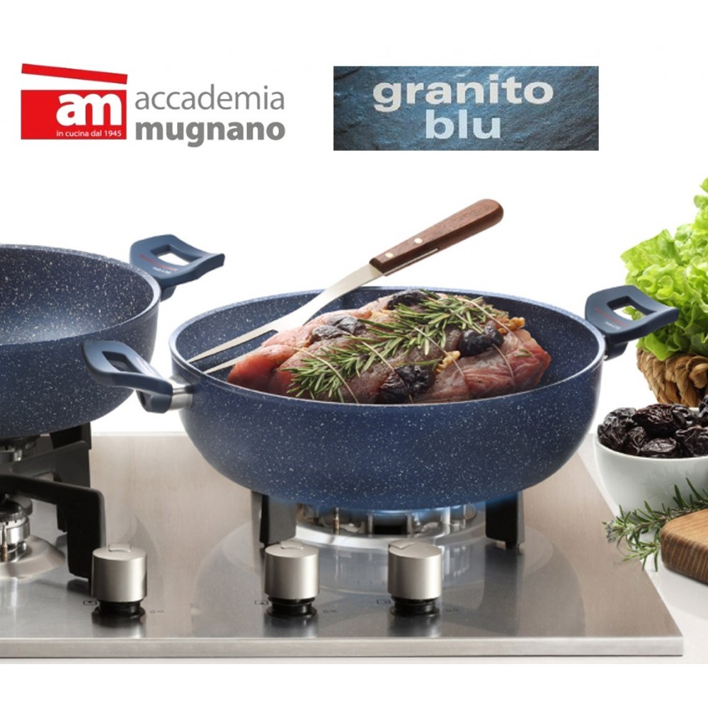 Tegame con due maniglie antiaderente 24 cm rivestimento Diamond Tech effetto pietra Accademia Mugnano GRANITO BLU