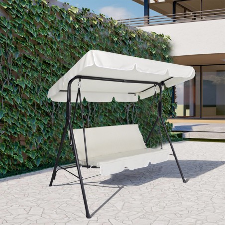 Dondolo Beige 3 Posti 349005 Struttura Acciaio 170x110x152cm Tubo 16mm