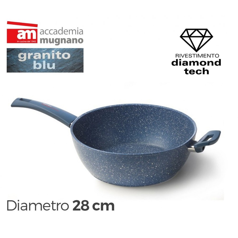 Tegame semifondo antiaderente 28 cm rivestimento Diamond Tech effetto pietra Accademia Mugnano GRANITO BLU