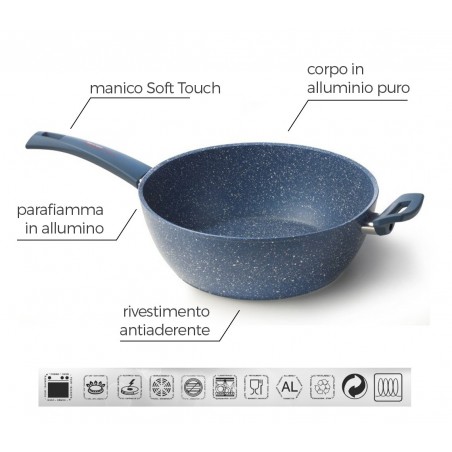 Tegame semifondo antiaderente 28 cm rivestimento Diamond Tech effetto pietra Accademia Mugnano GRANITO BLU