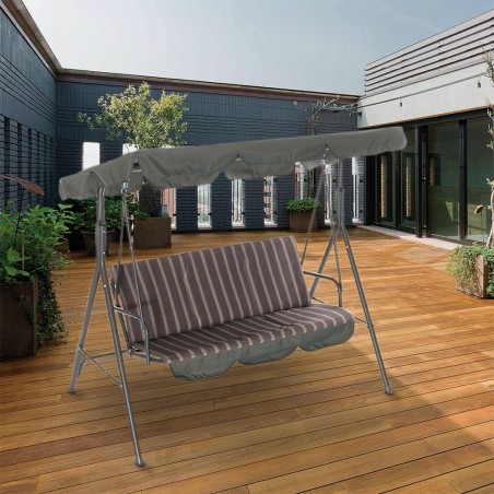 Dondolo Hawaii Struttura Acciaio Verniciato con Cuscini e Parasole a Righe