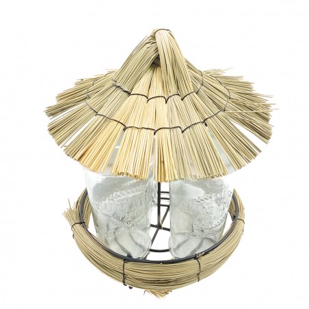 Set 4 Bicchieri Cocktail 507711 in Vetro con Cannuccia Vassoio Vintage Paglia