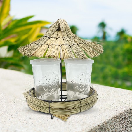 Set 4 Bicchieri Cocktail 507711 in Vetro con Cannuccia Vassoio Vintage Paglia