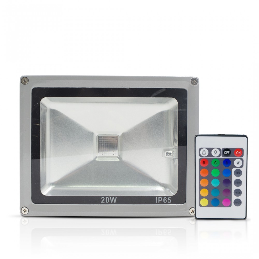 Faro Led RGB da Esterno 20W con Telecomando e Staffa per Parete Protezione IP65