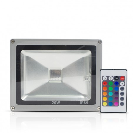 Faro Led RGB da Esterno 20W con Telecomando e Staffa per Parete Protezione IP65