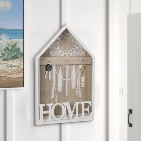 Cassetta porta chiavi 144305 in legno bianco 20 x 5 x 30 cm con 3 gancetti