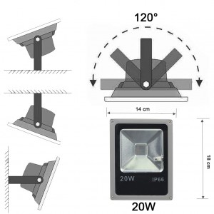 Faro LED RGB da 20w per Esterno Staffa e Angolazione 120°... 2