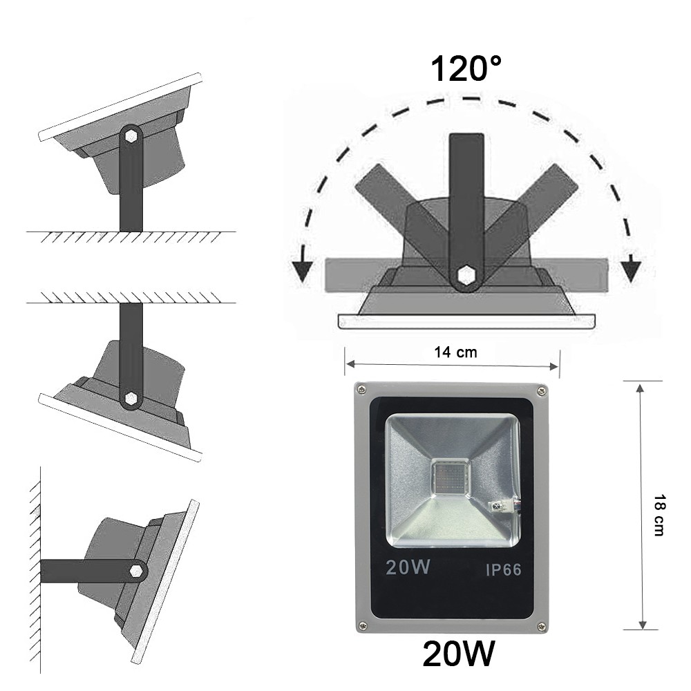 Faro LED RGB da 20w per Esterno Staffa e...