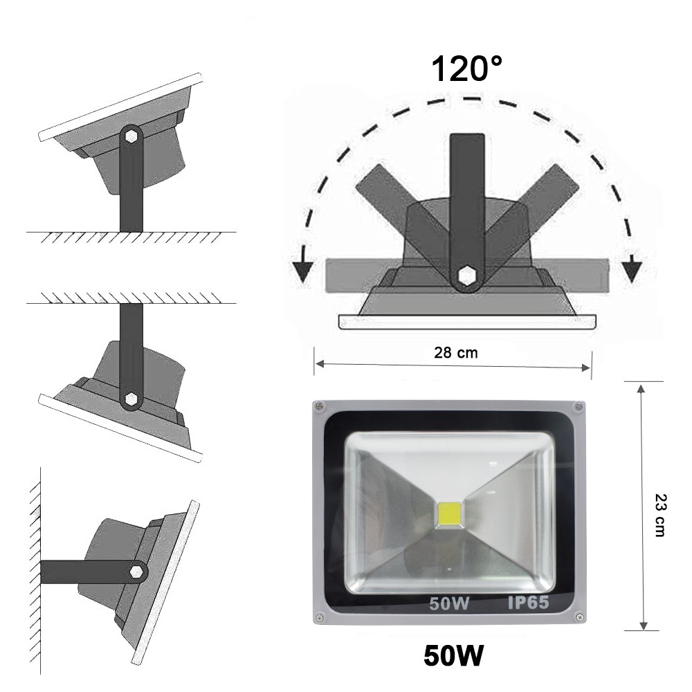 Faro led 50w a luce fredda con staffa a 120° di...