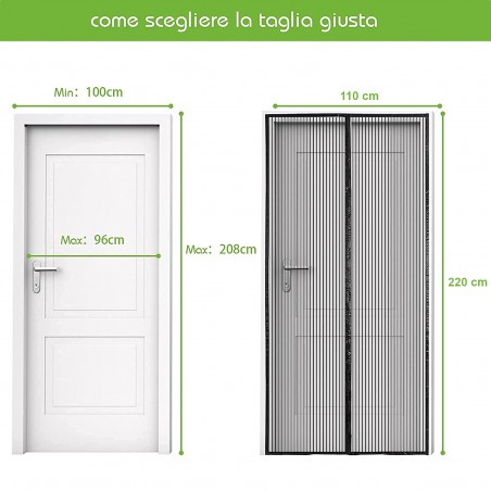 Tenda zanzariera con chiusura magnetica 001480 composta in resina 110 x 220 cm