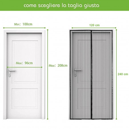 Tenda zanzariera con chiusura magnetica 001473 composta in resina 120 x 240 cm