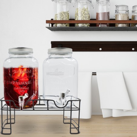 Set 2 Distributori in Vetro 225036 per Bevande con Rubinetto 4 lt con Supporto