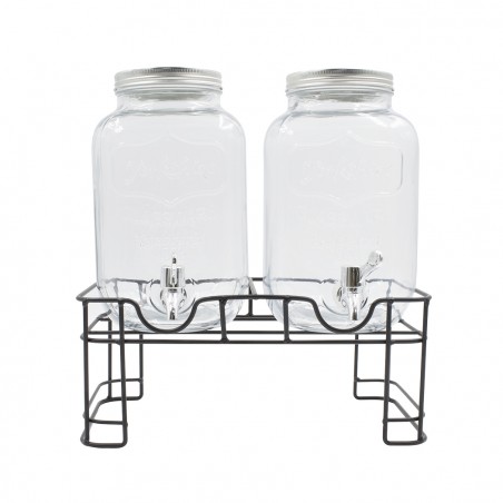 Set 2 Distributori in Vetro 225036 per Bevande con Rubinetto 4 lt con Supporto