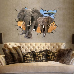 Image of Adesivo decorativo effetto 3d " AFRICA " elephants wall sticker per arredare con stile 100x70cm 8028163716493