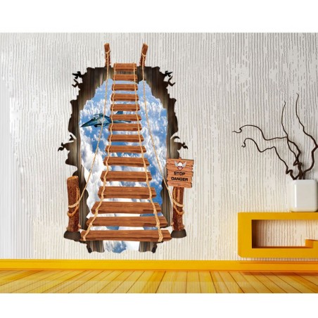 Adesivo decorativo con effetto in 3d "il ponte sospeso" bridge wall sticker 3d effect per arredare con stile 60 x 90cm